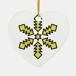 Glitter Snowflake - Yellow Star Keramisch Ornament