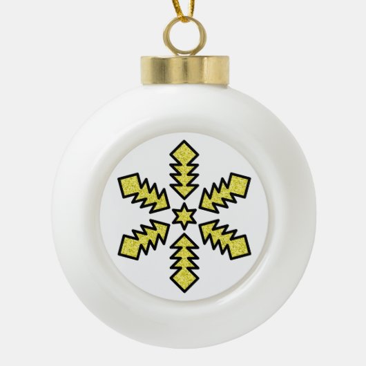 Glitter Snowflake - Yellow Star Keramische Bal Ornament (Voorkant)