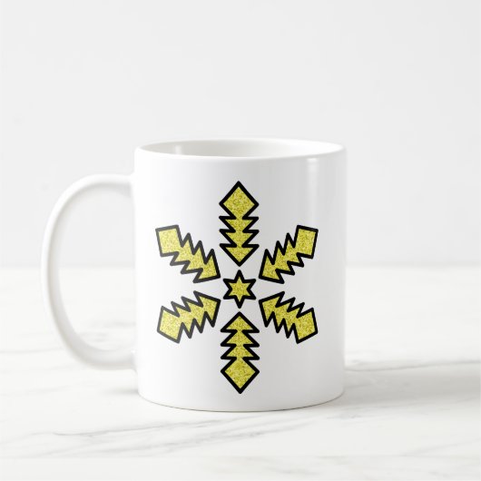 Glitter Snowflake - Yellow Star Koffiemok (Links)