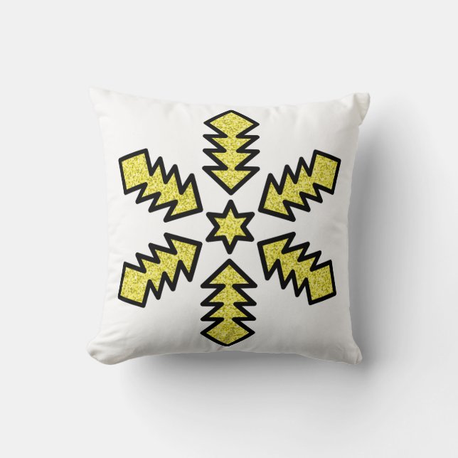 Glitter Snowflake - Yellow Star Kussen (Voorkant)