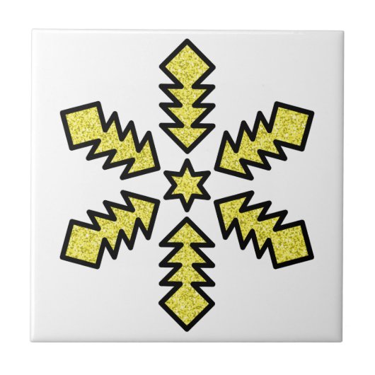 Glitter Snowflake - Yellow Star Tegeltje (Voorkant)