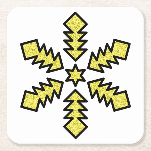 Glitter Snowflake - Yellow Star Vierkante Kartonnen Onderzetter (Voorkant)
