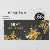 Glitter Snowflakes Gold Cadebox Zwarte Cadeaukaart (Voorkant / Achterkant)