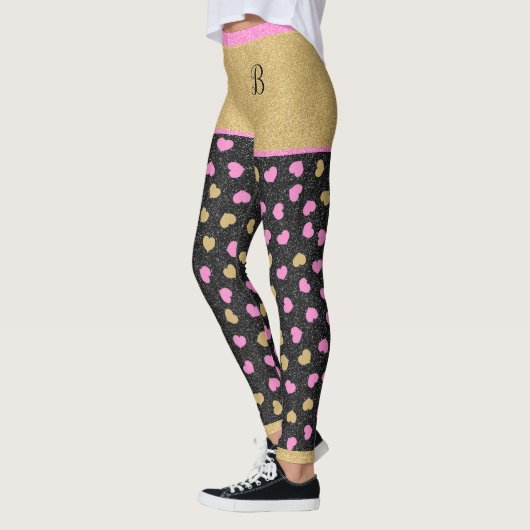 Glitter sorteert roze en goudharten monogram leggings (Links)