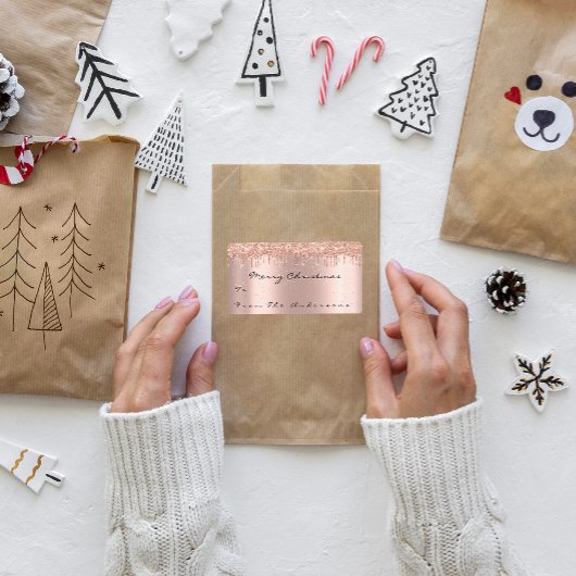 Glitter Spark Roos Snow Feestdagen Kerstmis Etiket