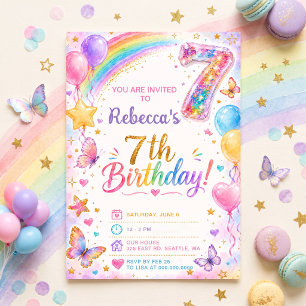 Glitter Sparkle 7e Verjaardag Meisjes Regenboog Fe Kaart