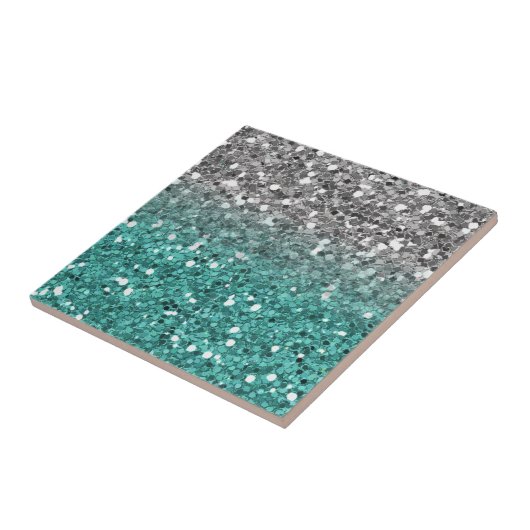 Glitter Sparkle Blauwgroen Silver Ombre Sequin loo Tegeltje (Zijkant)