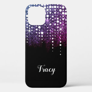 Glitter Sparkle Dripping Rain Paarse Roze Ombre iPhone 12 Hoesje