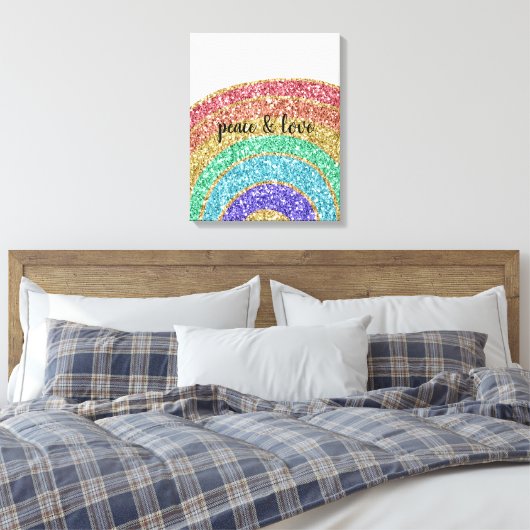 Glitter Sparkle Gold Rainbow Canvas Afdruk (Insitu (Slaapkamer))