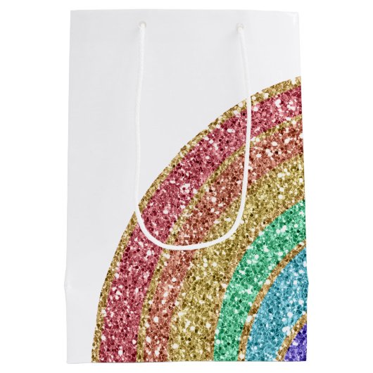 Glitter Sparkle Gold Rainbow gepersonaliseerd Medium Cadeauzakje (Achterkant)
