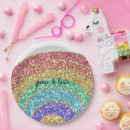 Glitter Sparkle Gold Rainbow Papieren Bordje (Feest)