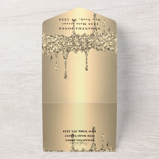 Glitter Sparkle Modern Elegant Sweet 16 All In One Uitnodiging (Buitenkant)