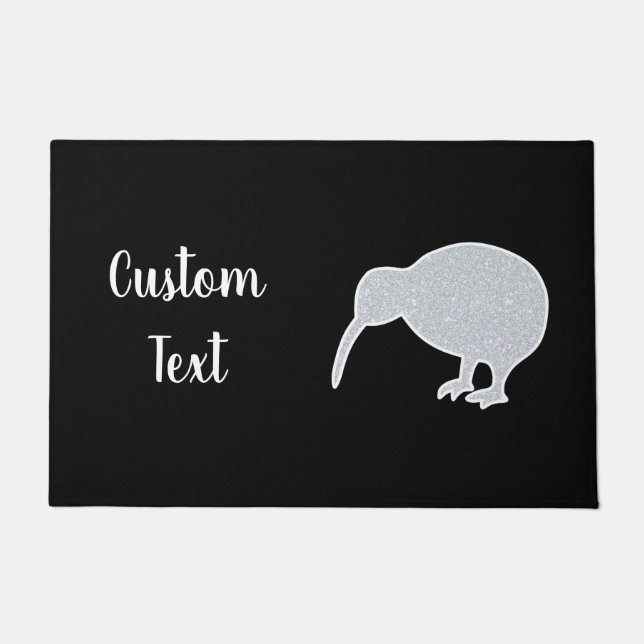 Glitter Sparkle Silver NZ Kiwi met aangepaste teks Deurmat (Voorkant)