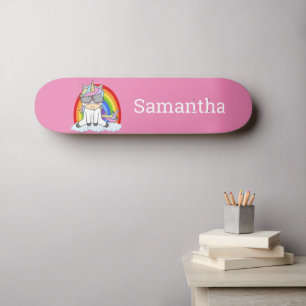 Glitter Sparkles. Roze skateboard Unicorn Rainbow