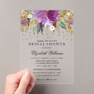 Glitter Sparkling Floral Amethyst Vrijgezellenfees Acryl Uitnodigingen