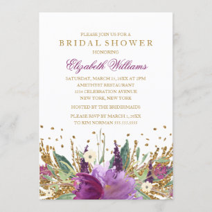 Glitter Sparkling Floral Amethyst Vrijgezellenfees Kaart