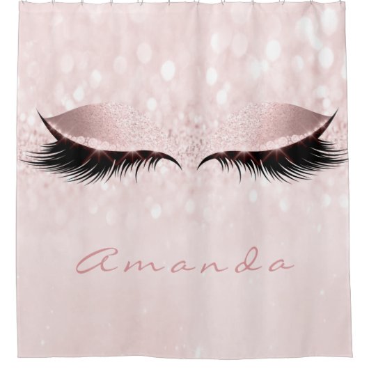 Glitter Sparkly Makeup Princess Pink Name Eye Lash Douchegordijn (Voorkant)