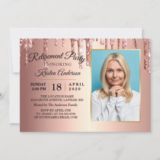 Glitter Sparkly Roos Gold Retirement Party Kaart (Voorkant)