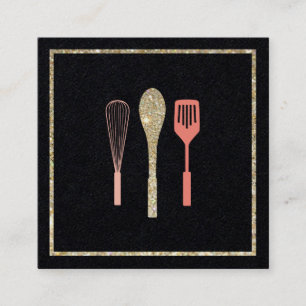 Glitter Spoon Whisk Spatula Catering Logo Vierkante Visitekaartje