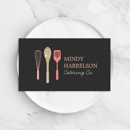 Glitter Spoon Whisk Spatula Catering Logo Visitekaartje