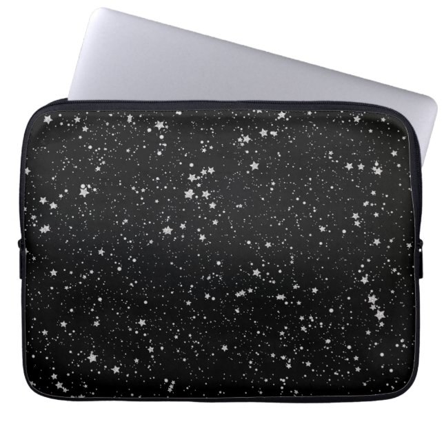 Glitter Stars2 - Silver Black Laptop Sleeve (Voorkant)