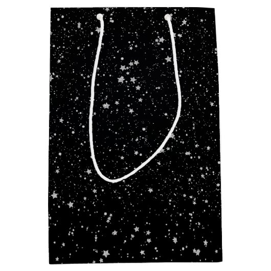 Glitter Stars2 - Silver Black Medium Cadeauzakje (Voorkant)