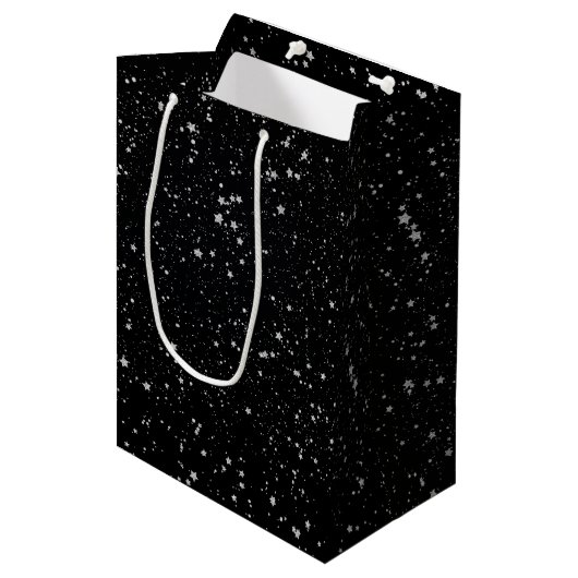 Glitter Stars2 - Silver Black Medium Cadeauzakje (Voorkant Gekanteld)