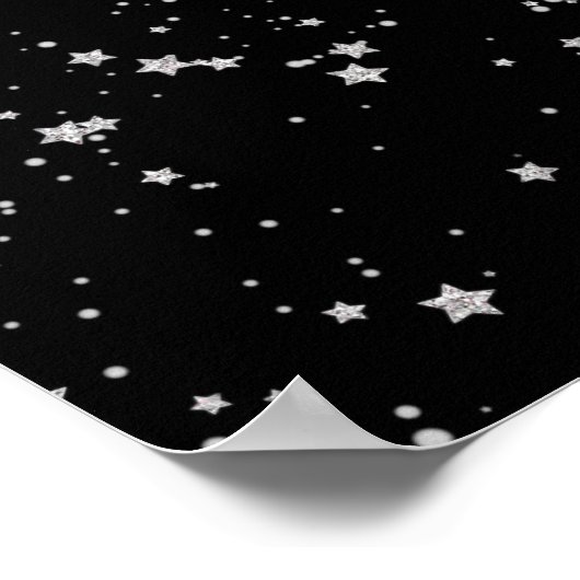 Glitter Stars2 - Silver Black Poster (Hoek)