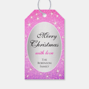 Glitter Stars Girly Pink Blush Glitter Kerstmis Cadeaulabel