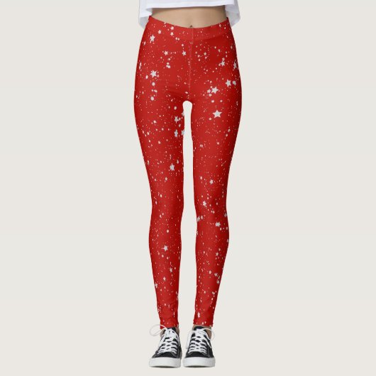 Glitter Stars - Silver Red Leggings (Voorkant)