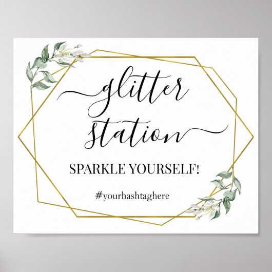 Glitter stationsbord groen goud bruidsfeest poster (Voorkant)