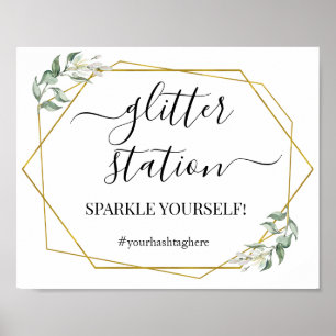 Glitter stationschild groen goud bruiloftsfeest poster