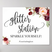 Glitter stationschild marsala bloem bruiloft feest poster (Voorkant)