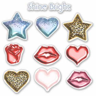 Glitter Ster Hart Luipaard Rode Lippen Sticker