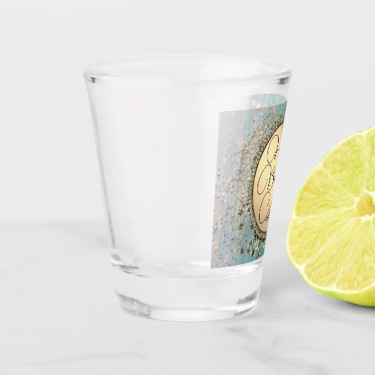 Glitter Sterren op Blauw Blauwgroen Verjaardag Gep Shot Glas (Links)