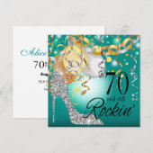 Glitter Stiletto 70th Birthday | blauwgroen zilver Kaart (Voorkant / Achterkant)