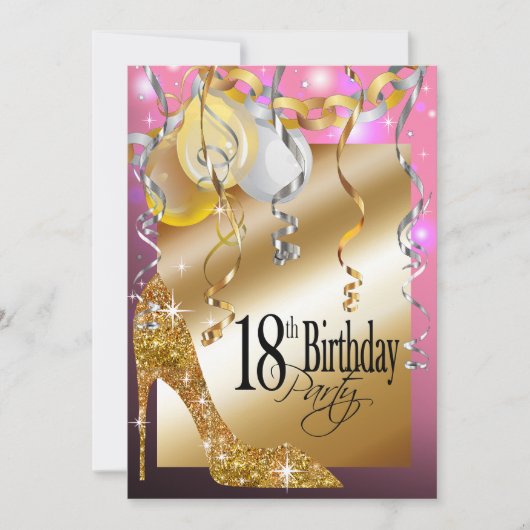 Glitter Stiletto Balloons 18th Birthday roze Kaart (Voorkant)