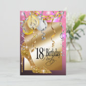 Glitter Stiletto Balloons 18th Birthday roze Kaart (Staand voorkant)