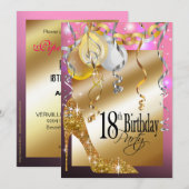 Glitter Stiletto Balloons 18th Birthday roze Kaart (Voorkant / Achterkant)