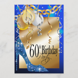 Glitter Stiletto Balloons 60th Birthday blue Kaart