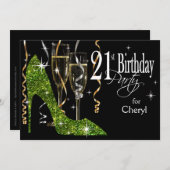 Glitter Stiletto Champagne 21st Birthday limoen Kaart (Voorkant / Achterkant)