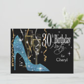 Glitter Stiletto Champagne 30e verjaardag babyblau Kaart (Staand voorkant)