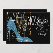 Glitter Stiletto Champagne 30e verjaardag babyblau Kaart (Voorkant / Achterkant)