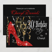 Glitter Stiletto Champagne 30th Birthday Red Kaart (Voorkant / Achterkant)