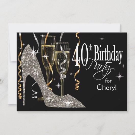 Glitter Stiletto Champagne 40e Verjaardag zilver Kaart (Voorkant)