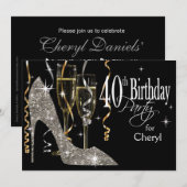 Glitter Stiletto Champagne 40e Verjaardag zilver Kaart (Voorkant / Achterkant)