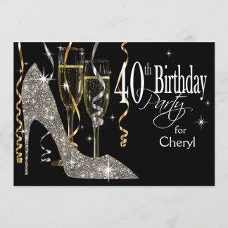 Glitter Stiletto Champagne 40e Verjaardag zilver Kaart