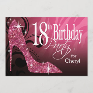 Glitter Stiletto Zebra 18th Birthday roze Kaart