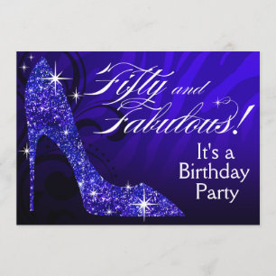 Glitter Stiletto Zebra 50 & Fabulous Birthday blue Kaart