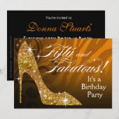 Glitter Stiletto Zebra 50 & Fabulous Birthday gold Kaart (Voorkant / Achterkant)